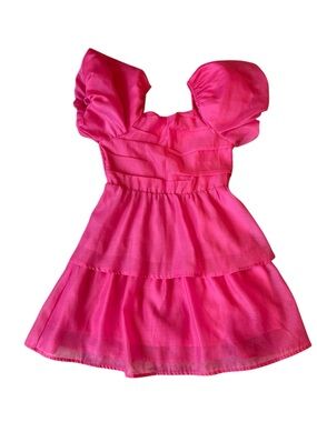 Cat & Jack Hot Pink Tiered Puff-Sleeve Dress
